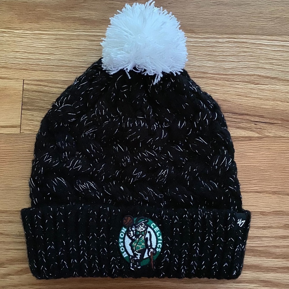 *CELTICS* Black x Metallic Knit Pom Beanie Hat